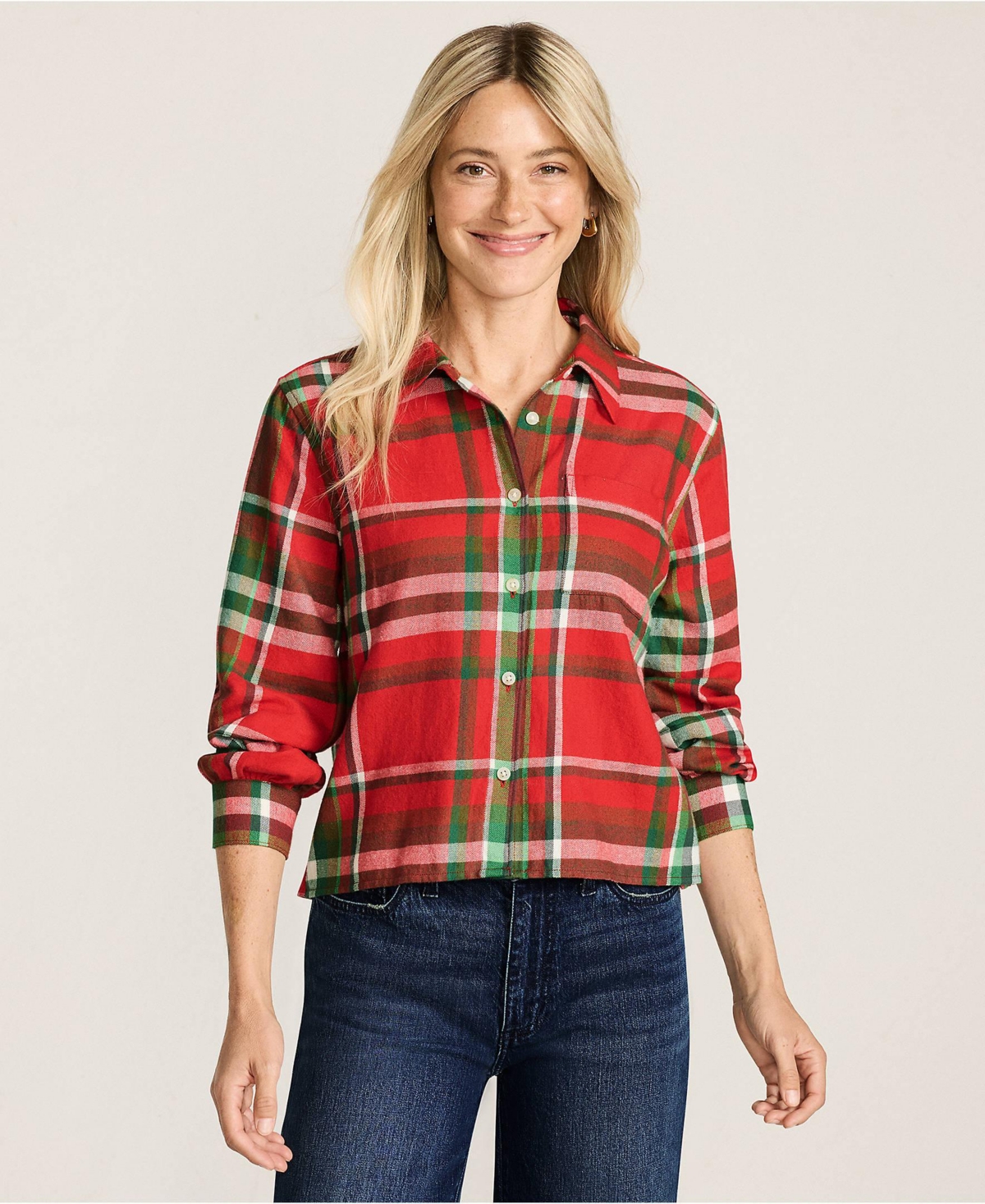 Lands' End Women's Cropped Flannel Shirt