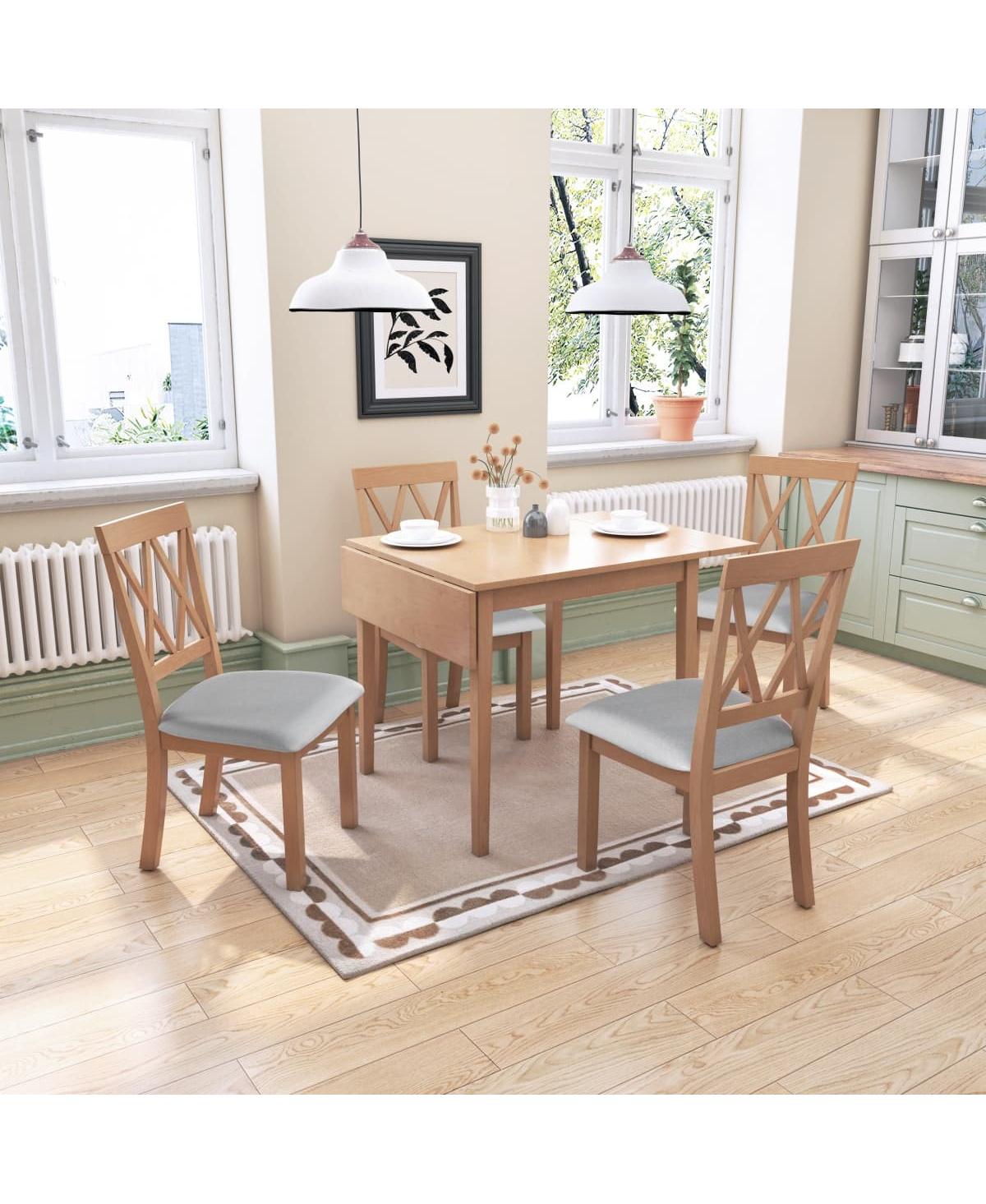 Maison Boucle 5-Piece Drop Leaf Dining Table Set with 4 Upholstered Chairs, Space-Saving Kitchen Table Set for Small Apartments-