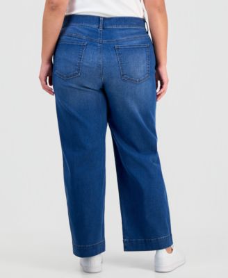 Plus Size Pull-On Shaping High-Rise Wide-Leg Jeans, Macy's Exclusive