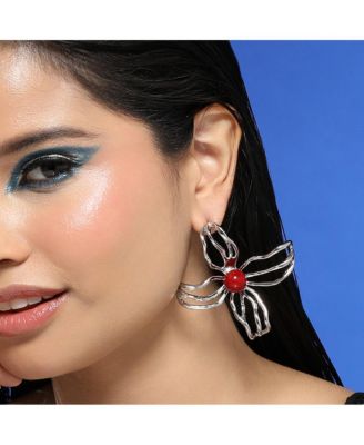 Women's The Arachnid-Flora Statement Earrings - Metallic Silver