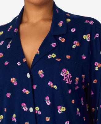 Women's Plus Size Long Sleeve Notch Collar Sleepshirt