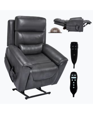 Single Piece Faux Leather Dual Motor Infinite Position Power Lift 8-Point Vibration Massage Lumbar Heating Recliner Chair