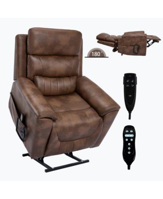 Single Piece Faux Leather Dual Motor Infinite Position Power Lift 8-Point Vibration Massage Lumbar Heating Recliner Chair