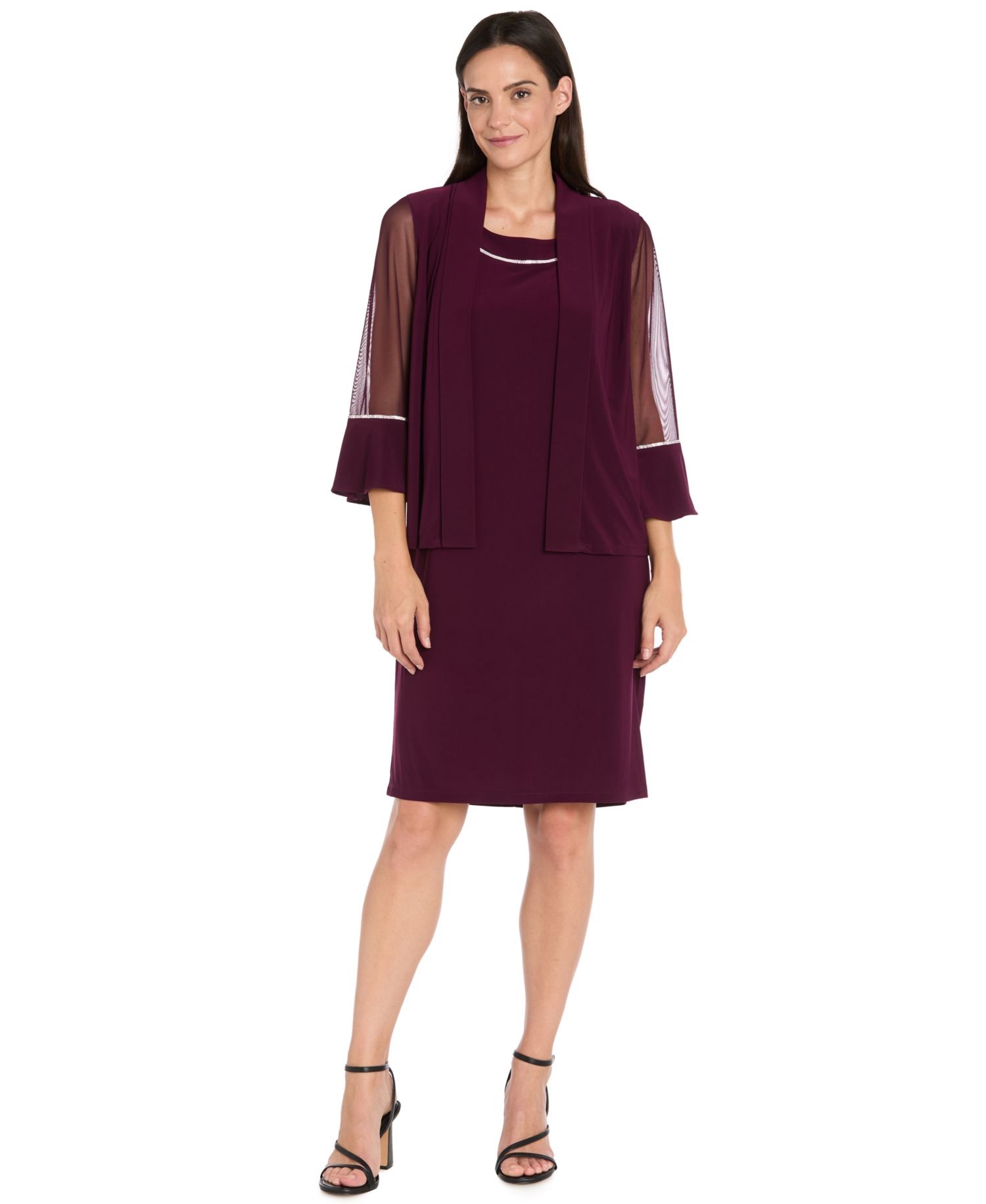 Women's 2-Piece Rhinestone Trim Detail Jacket Dress