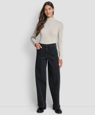 Women's Rhinestone High-Rise Wide-Leg Jeans