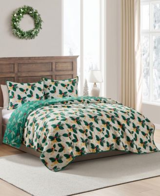 Poinsettia Holiday 3-Pc. Quilt Set, King