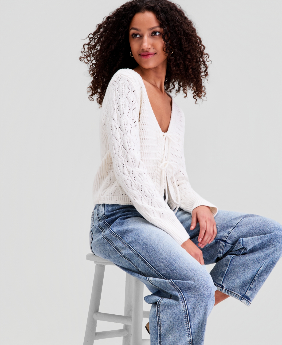 And Now This Women's Tie-Front Braided Cardigan, Macy's Exclusive