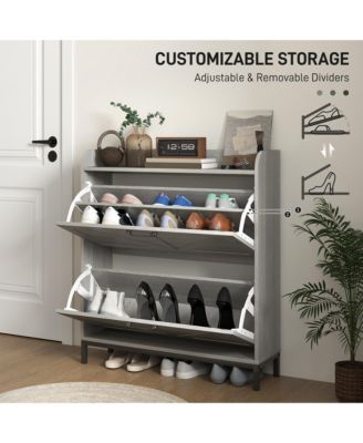 Narrow Shoe Cabinet, Farmhouse Shoe Storage Cabinet, Light