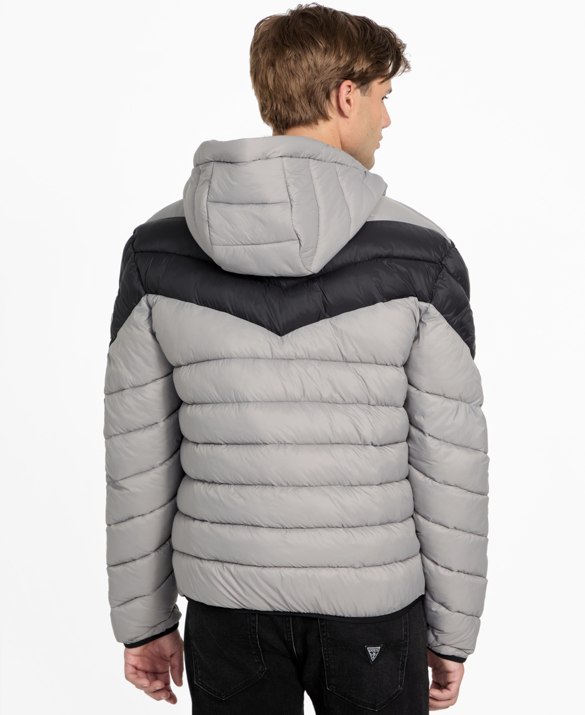 Guess Men's Color-block Puffer Jacket In Gray