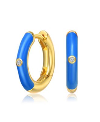 Kid's 14k Gold Plated Colored Enamel & Cubic Zirconia Hoop Earrings