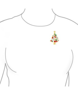 Large Statement Colorful Crystal Christmas Tree & Bells Scarf Brooch Pin