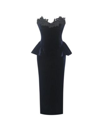 Women Pascha Black Lace Appliqu&eacute; Strapless Peplum Maxi Dress