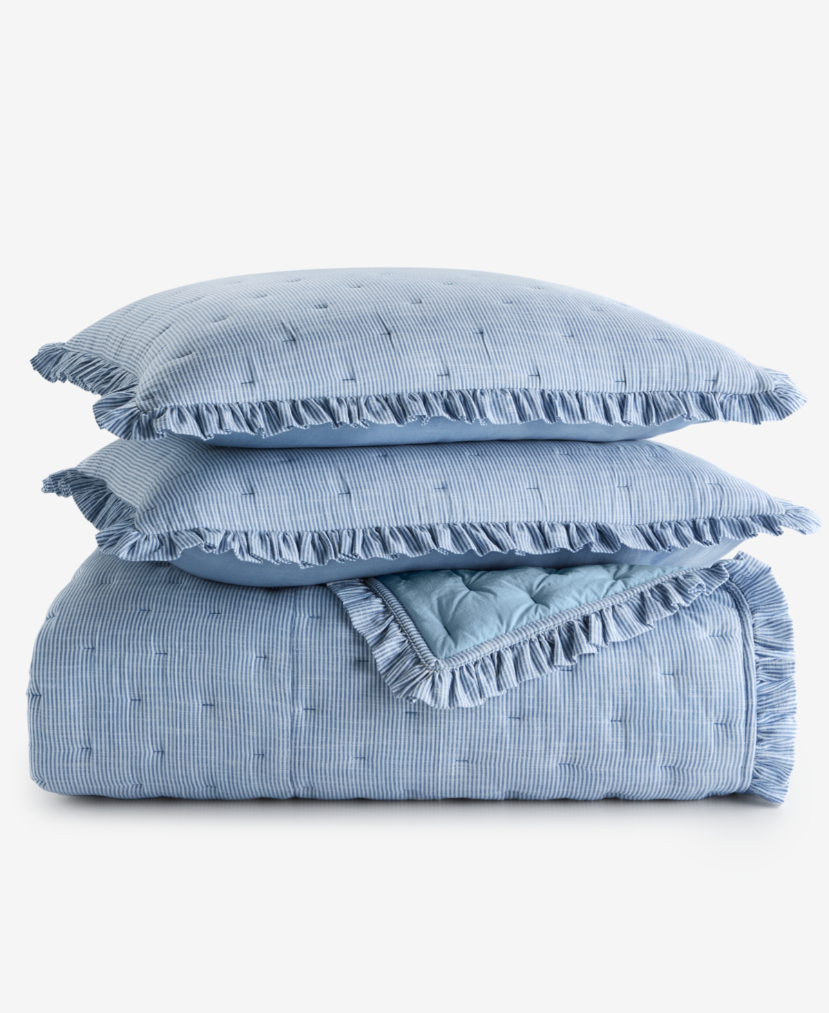Charter Club Ruffle Pinstripe 3-Pc. Quilt Set, Full/Queen, Macy's Exclusive