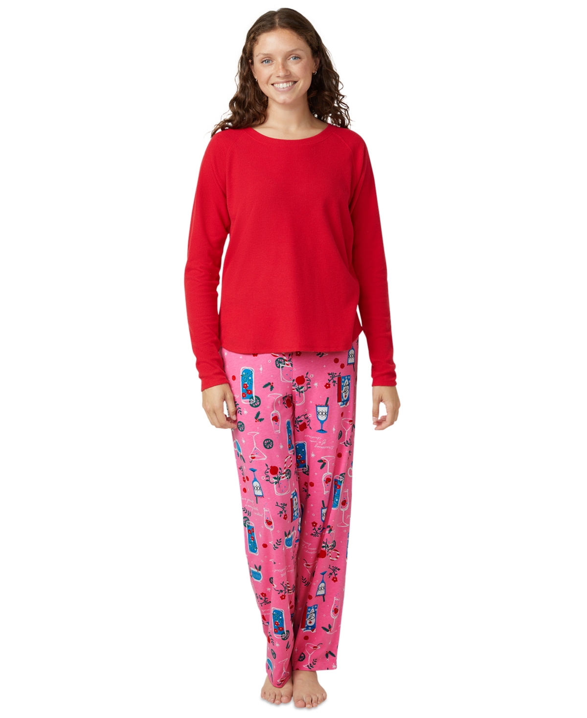Hue Women's Solid Long-sleeve Crewneck Pajama T-shirt In Red