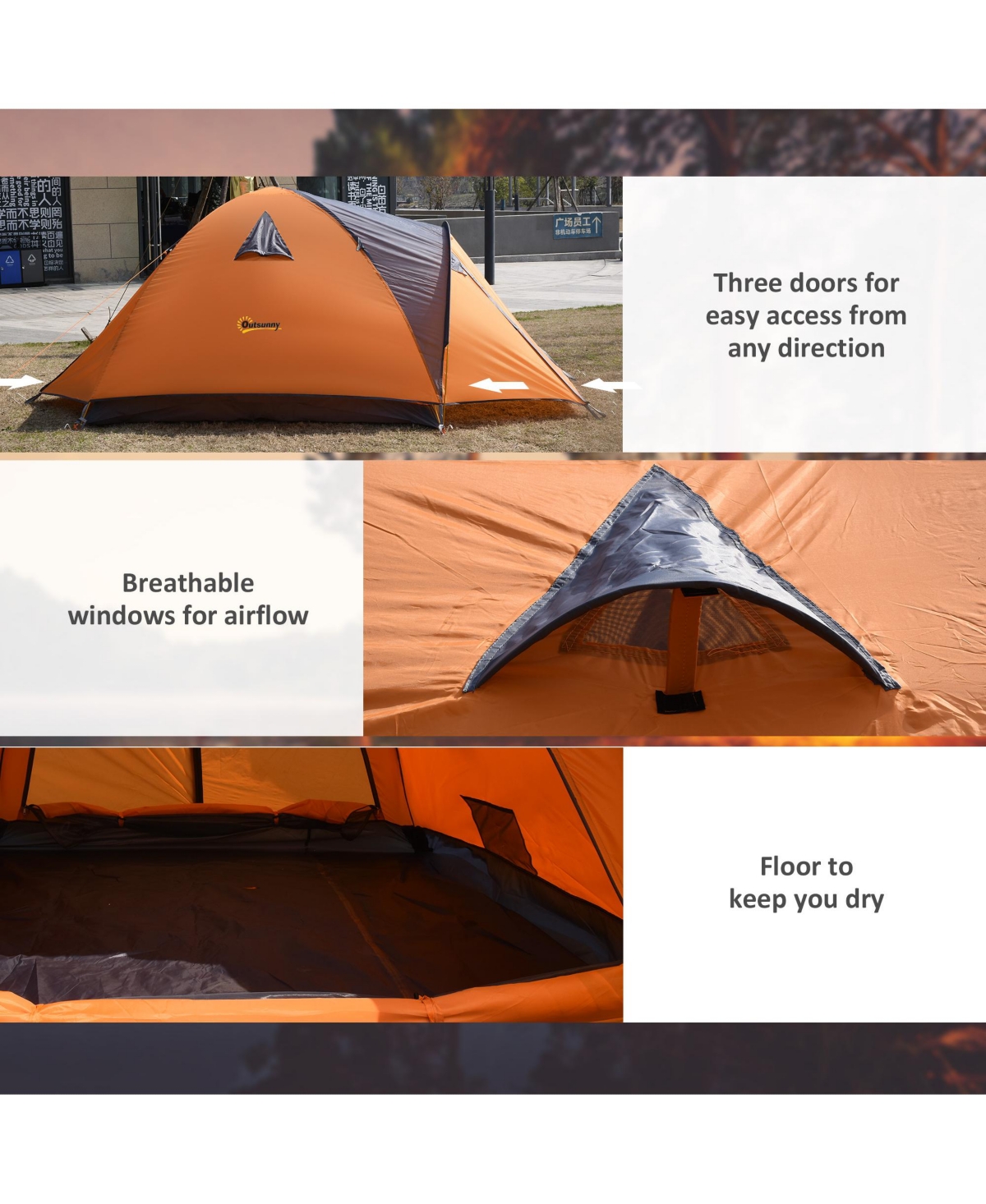 Outsunny 3-4 Person Camping Tent w/ Carrying Bag, for Backpacking Hiking