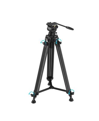 AD14 3-Section Heavy-Duty Carbon Fiber Tripod with Fluid Head, Black