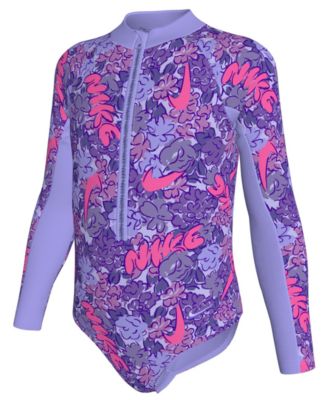 Girls' 4-6X Doodle Floral Long-Sleeve Swimsuit