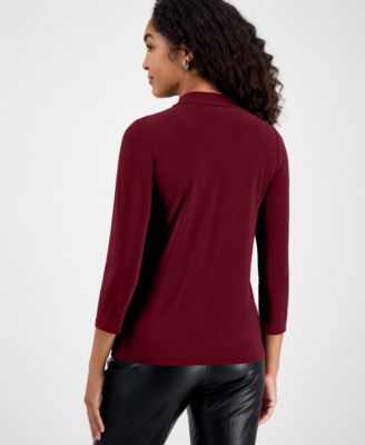Women's Tie-Neck 3/4-Sleeve Top, Regular & Petite