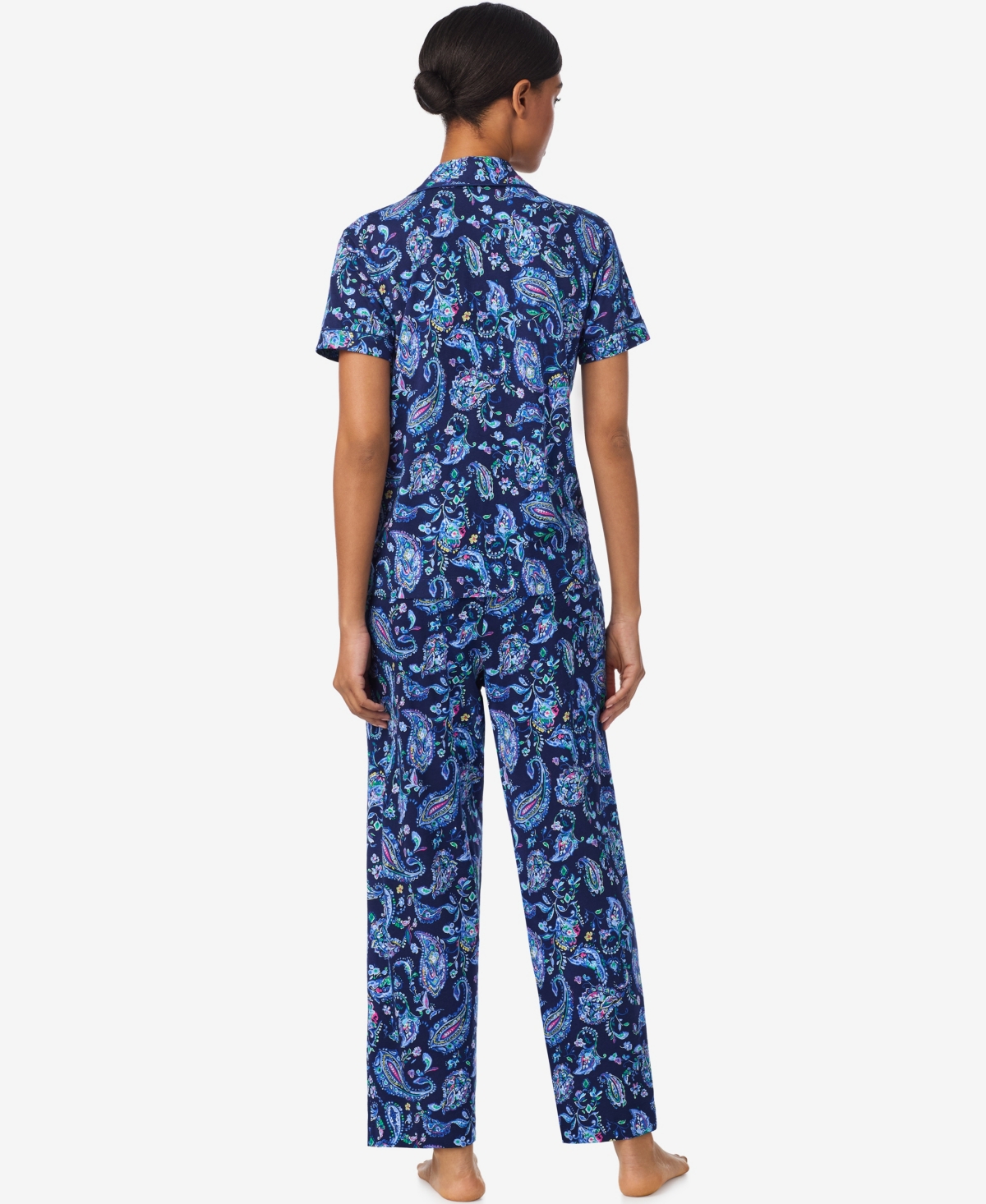 Ralph Lauren Women's Notch Collar And Long Pant Pajama Set In Blue