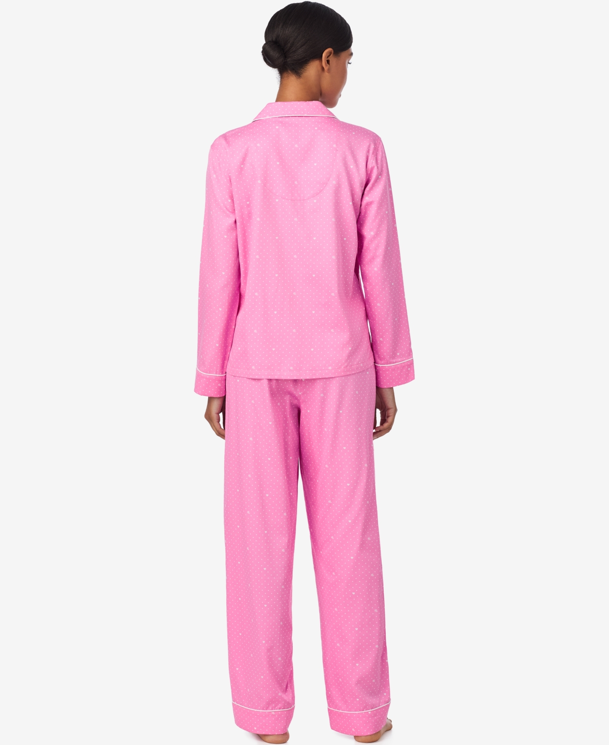 Ralph Lauren Women's Long Sleeve Notch Collar Long Pant Pajama Set In Pink