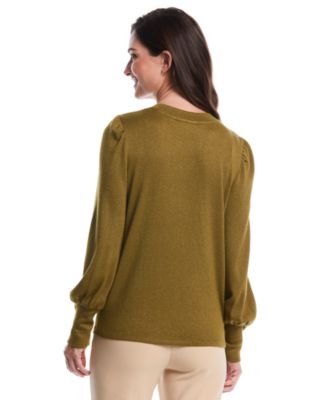 Petite Metallic Puff Long Sleeve Top