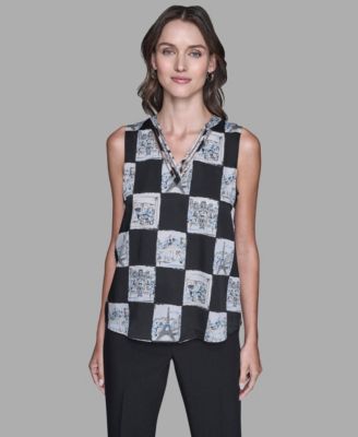 Women's Sleeveless Printed V-Neck Top