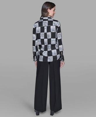 Women's Printed Collared Long-Sleeve Blouse