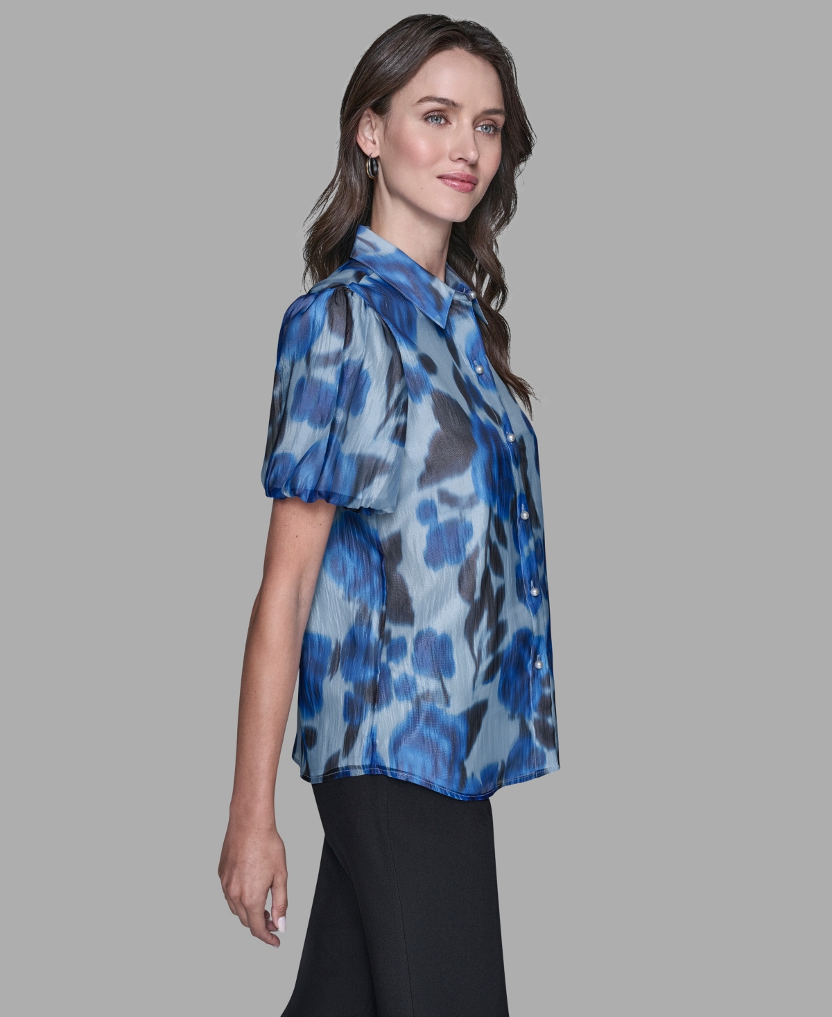 Karl Lagerfeld Women's Organza Collared Top In Blue
