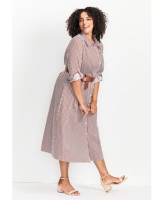Women's Plus Size Leona Stripe Shirtdress With Belt