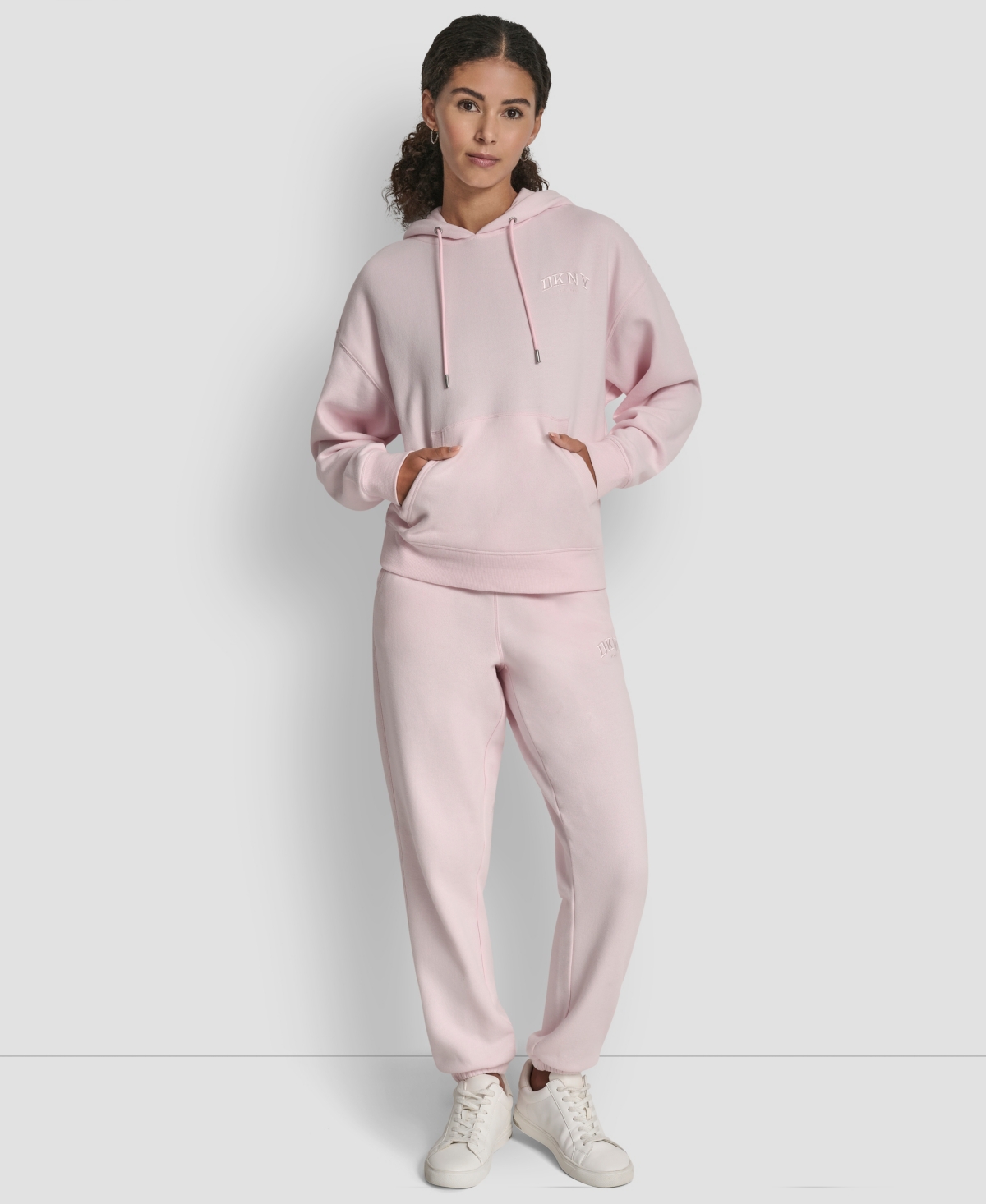 Dkny Women's Varsity Embroidered Logo Pull-on Hoodie In Pink