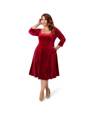 Plus Size Square Neck Pleated Swing Dress