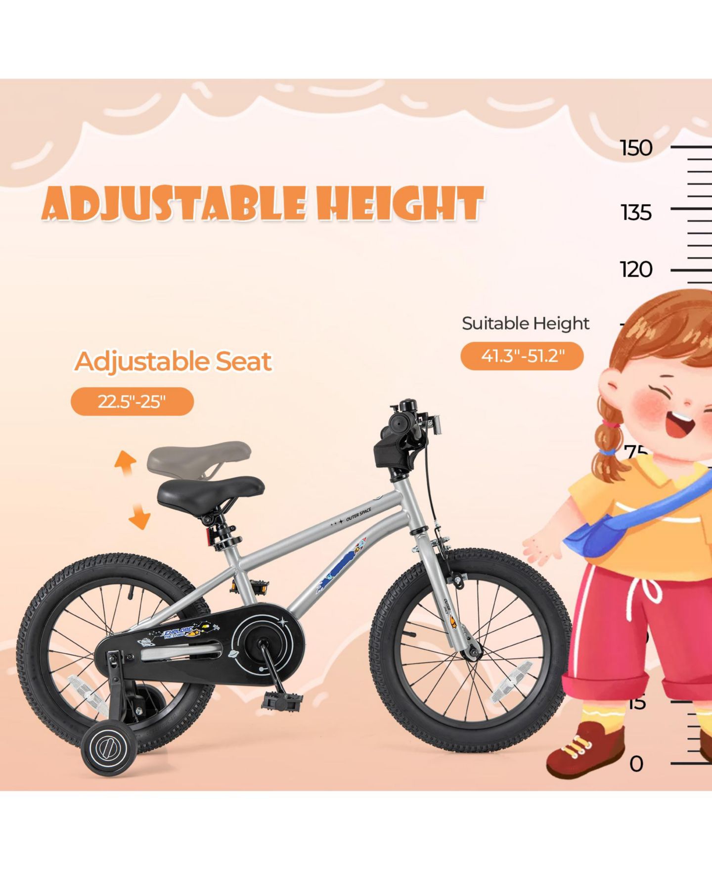 Детская игрушка SUGIFT 16-Inch High Carbon Steel Training-Wheel Adjustable Kids Bike, Ages 4-7, цвет: Чёрный — фото 7