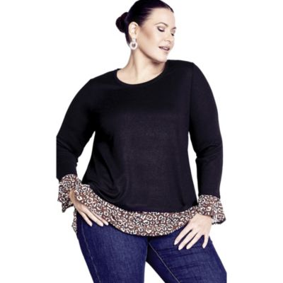 Women's Plus Size Hacci Chiffon Print Top