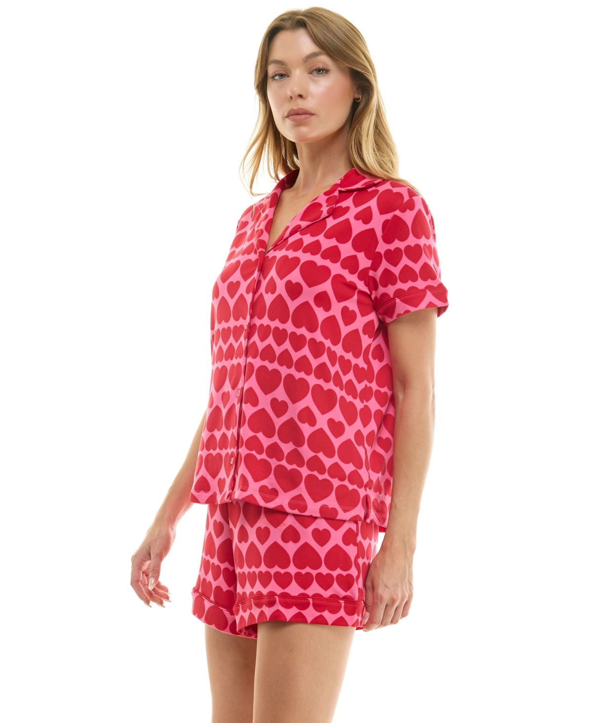 Roudelain Women's Short Sleeve Notch Collar And Shorts Set In Pink