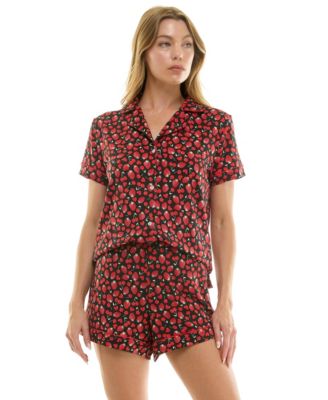 Women's Short-Sleeve Notch Collar and Shorts Set