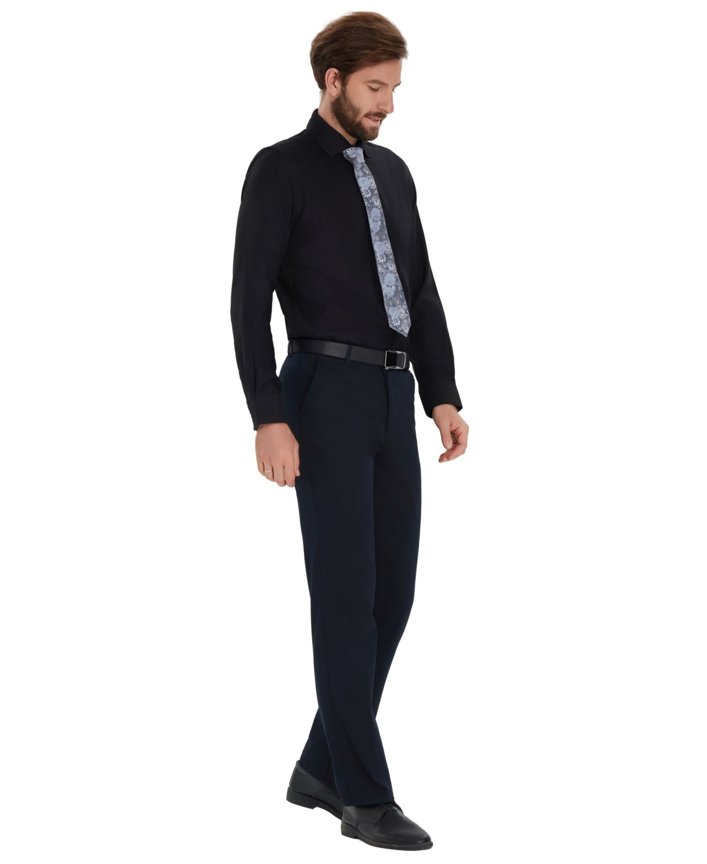 Мужская рубашка Bar III Diamond Dobby Slim-Fit Dress Shirt, цвет: Чёрный — фото 7