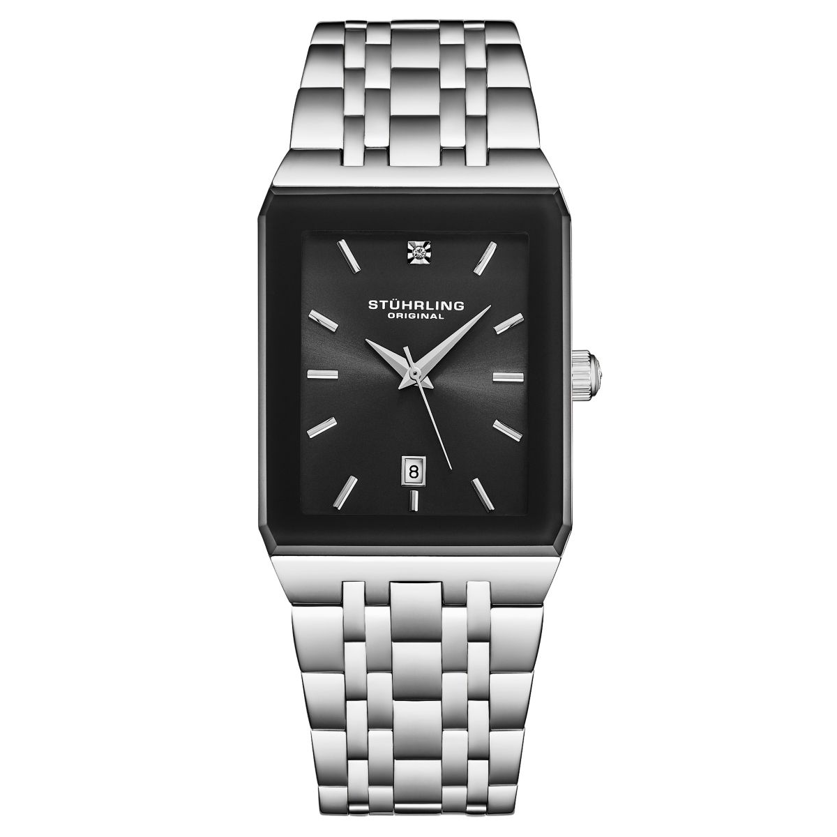 Современные прямоугольные часы-браслет 4084 – Солнечный циферблат, Индикация даты, Тонкий дизайн из нержавеющей стали