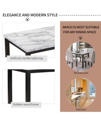 5-Piece Dining Set for 4 with Faux Marble Tabletop and Upholstered Chairs, Elegant Table Set for Kitchen or Dining Room-Maison Boucle