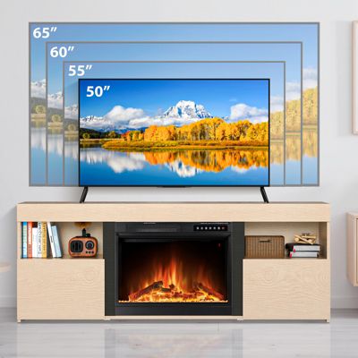 60" Fireplace Tv Stand Mantel Wood Surround Firebox Freestanding Fireplace Heater Infrared Quartz Heater Adjustable Led Flame, Remote Control,L