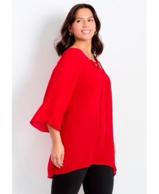Women's V-Neck Lace-Up Bell Sleeve Tunic
