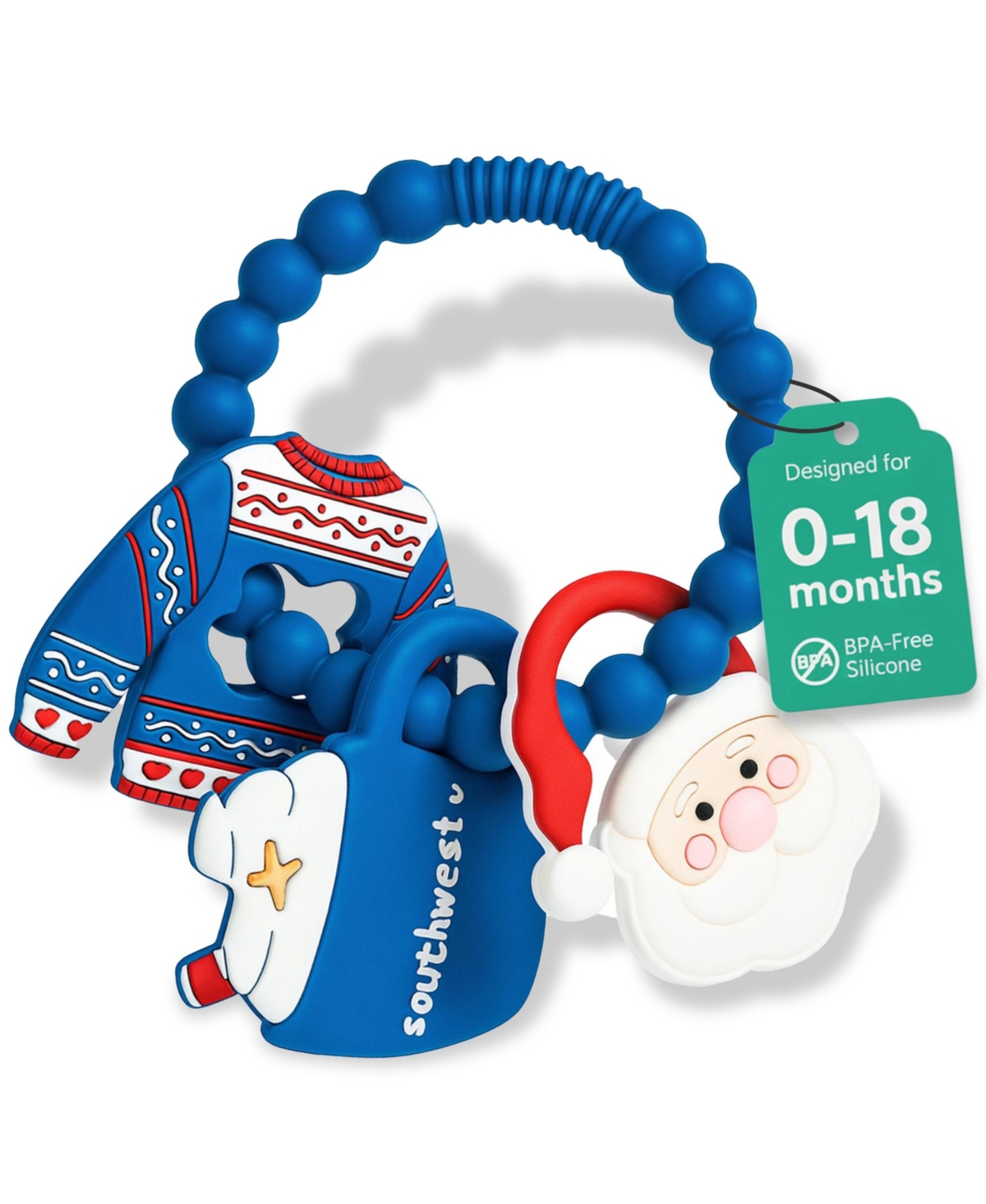 Sperric Silicone Christmas Teether Ring Toy for Baby, Bpa Free Soothing Teething Relief Infant & Toddlers 0-18 Months, Perfect Gift