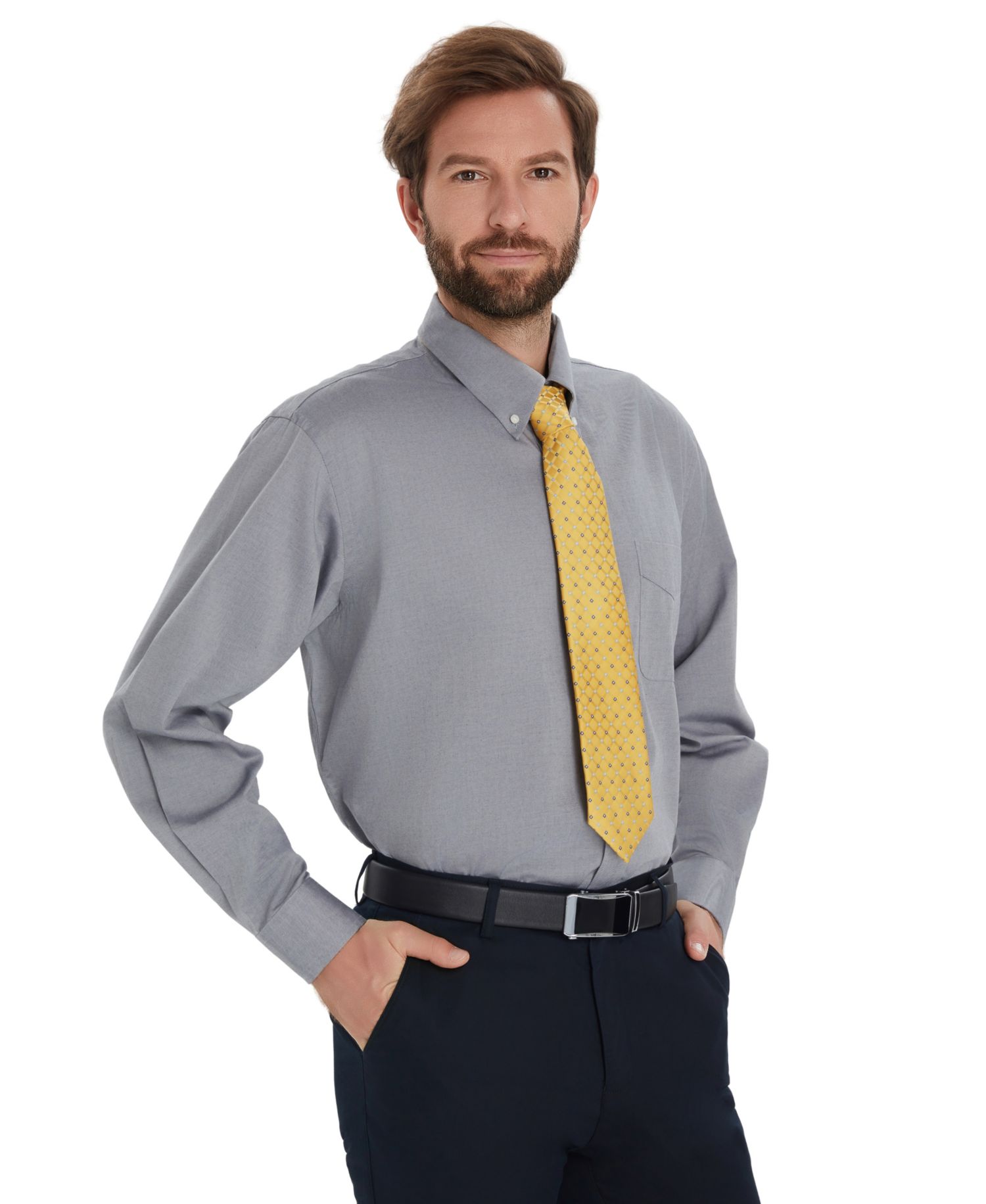Men's Pinpoint Button Front Solid Dress Shirt
