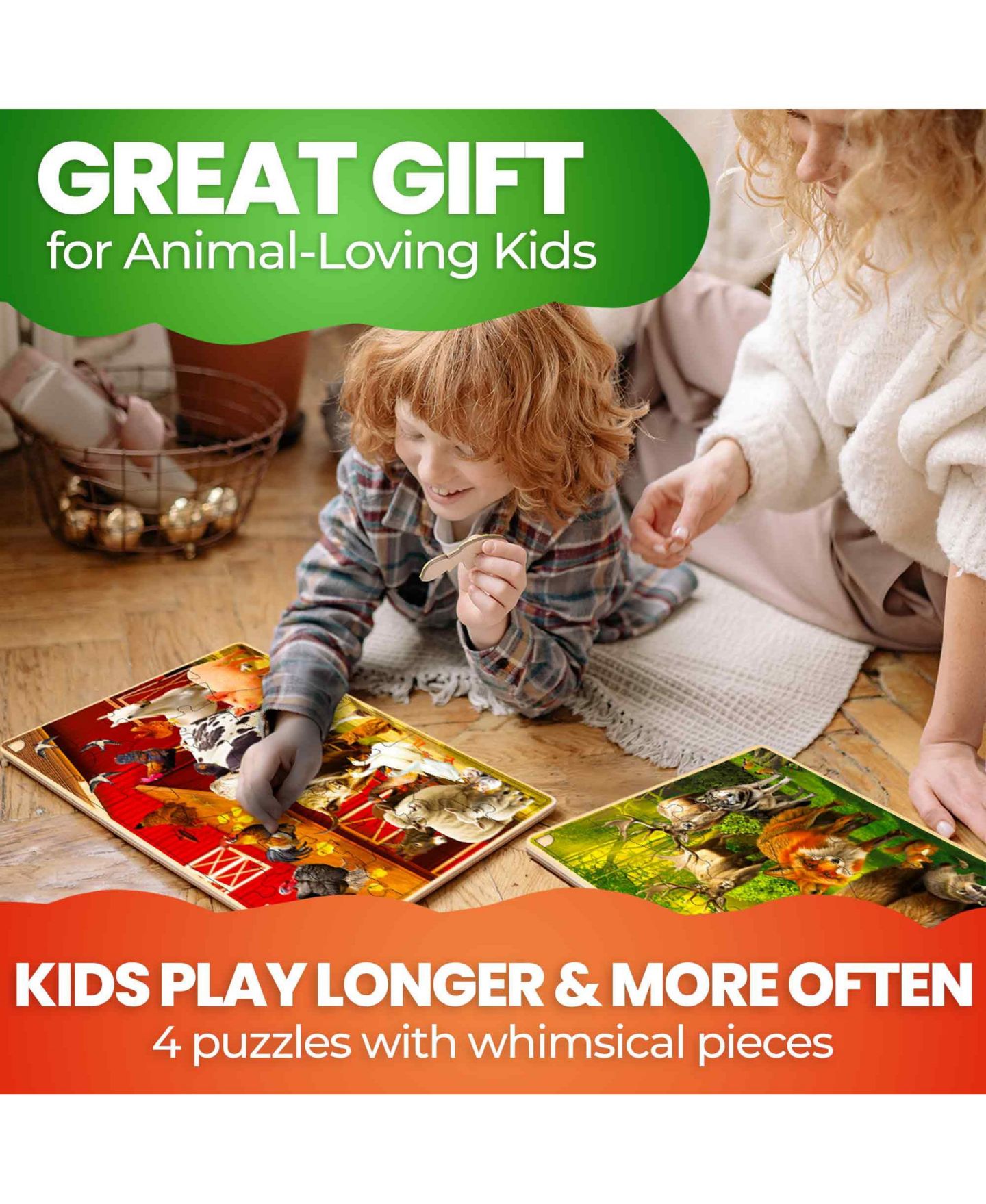 Детские игрушки Quokka Montessori Animal-Themed Large-Piece Wooden Jigsaw Puzzles, 4-Puzzle Set, Ages 3-5, цвет: Океанский — фото 6