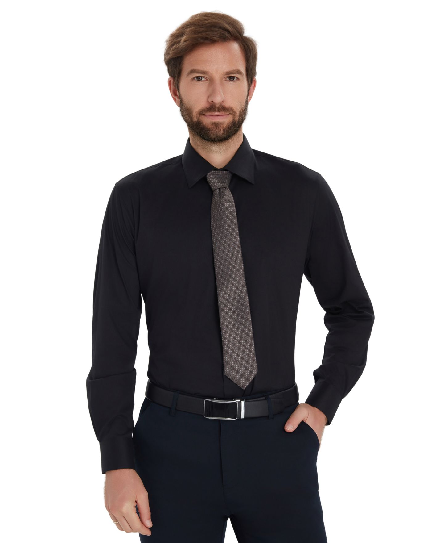 Мужская рубашка Alfani Solid Slim-Fit Dress Shirt, цвет: Чёрный — фото 5