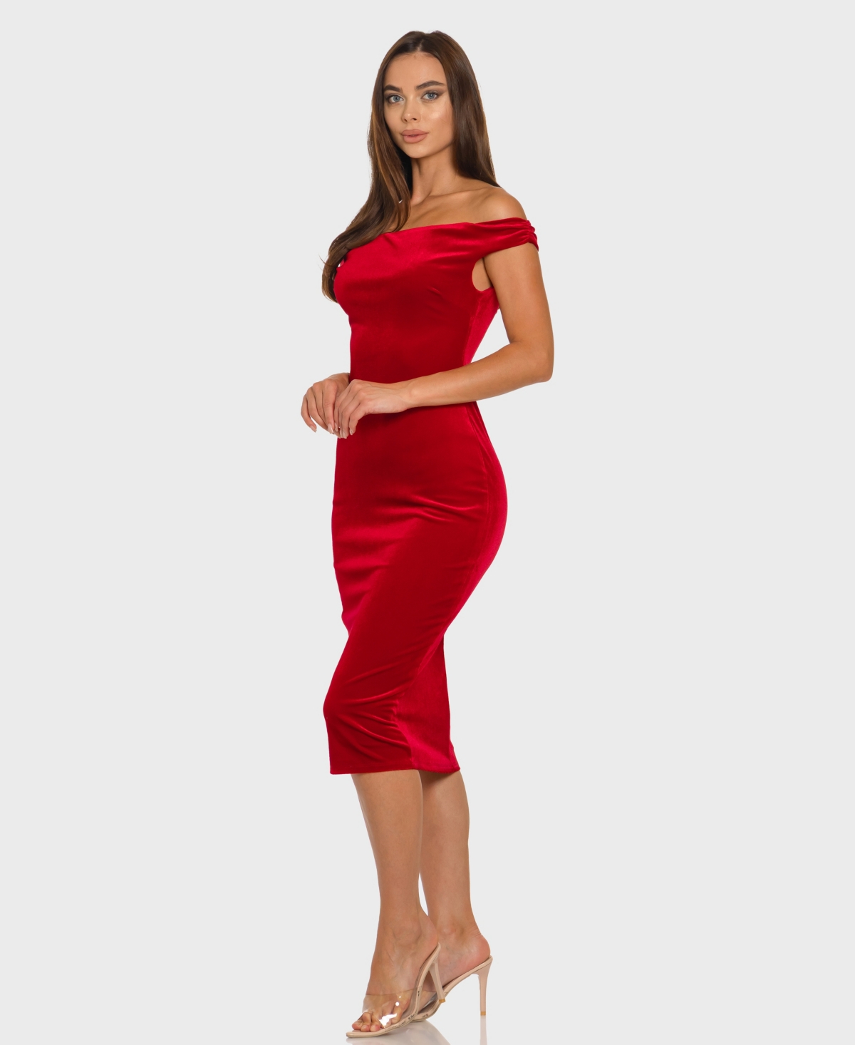 B Darlin Juniors' Off-the-shoulder Midi Dress In Red