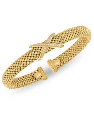 Macy's - Diamond X Station Mesh Cuff Bangle Bracelet (1/6 ct. t.w.) in 14k Gold Over Sterling Silver