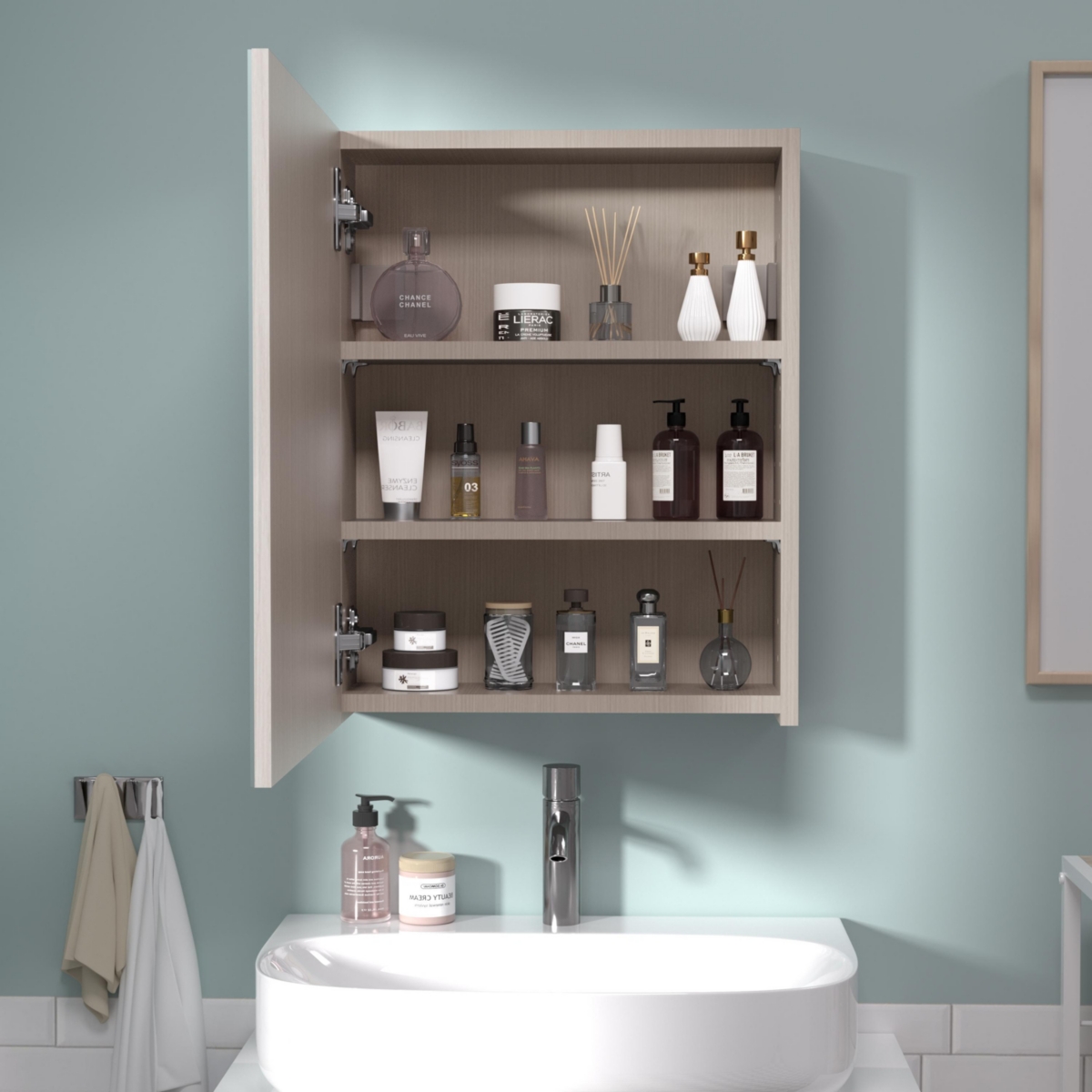 Hauschen Home 20x16 inch Bathroom Wall Cabinet, Saver Storage, Medicine Cabinet with 1 Door and Adjustable Shelves，Flat-Pack Design (Grey