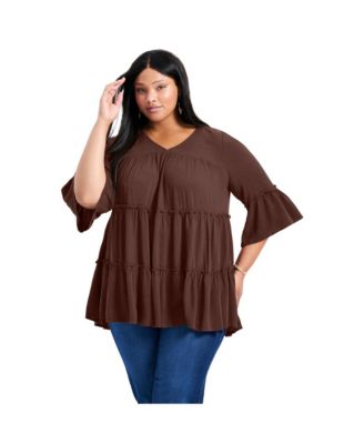 Women's Plus Size Amy Tiered Bell Sleeve Blouse
