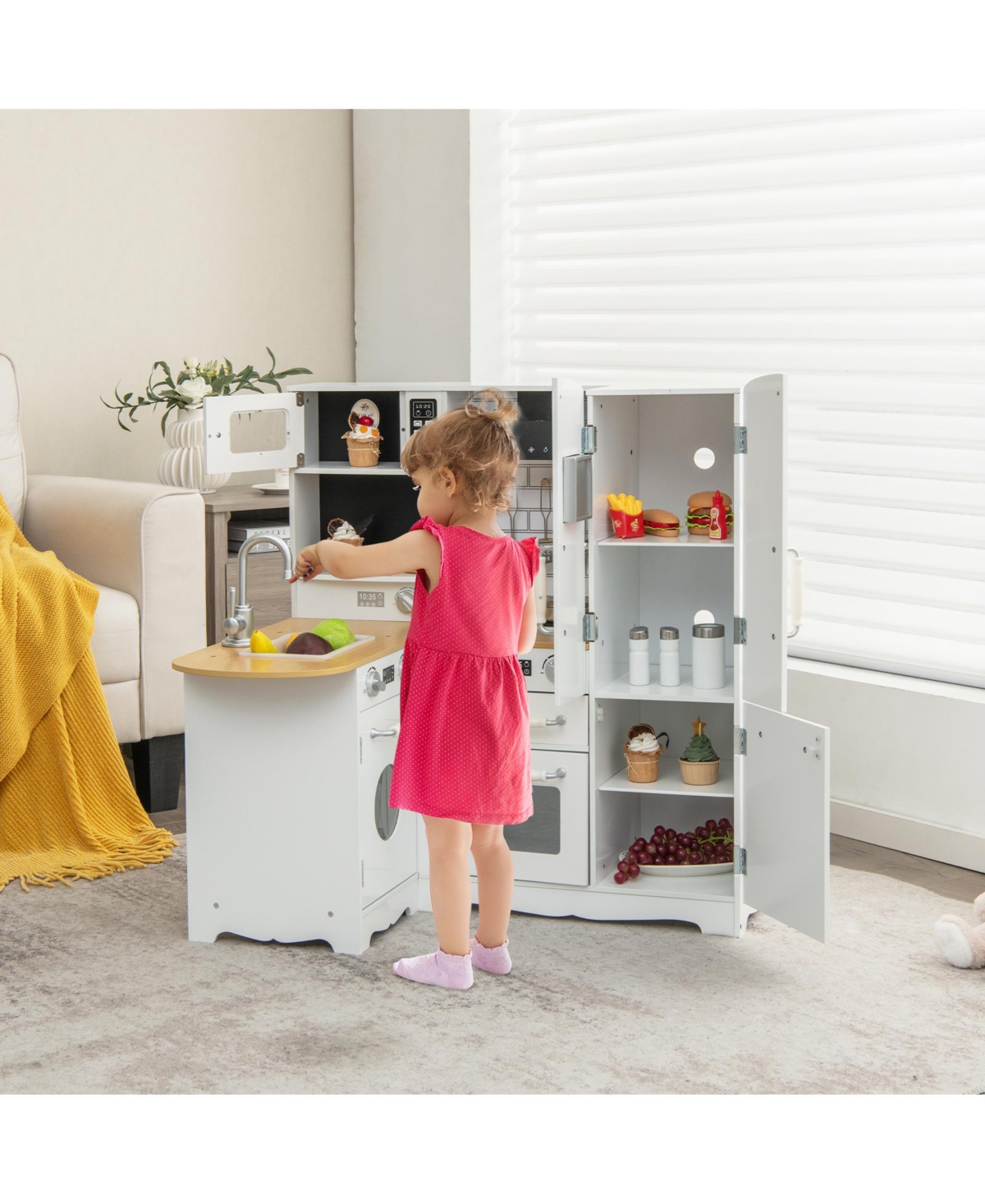 Skonyon Wooden Kid's Corner Kitchen Playset with Stove for Toddlers