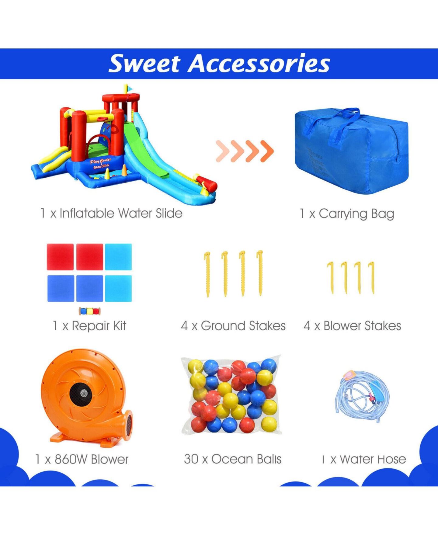 Детская игрушка SKONYON 9-in-1 Inflatable Water Slide Bounce House with 860W Blower, Ages 3+, цвет: Красный — фото 6
